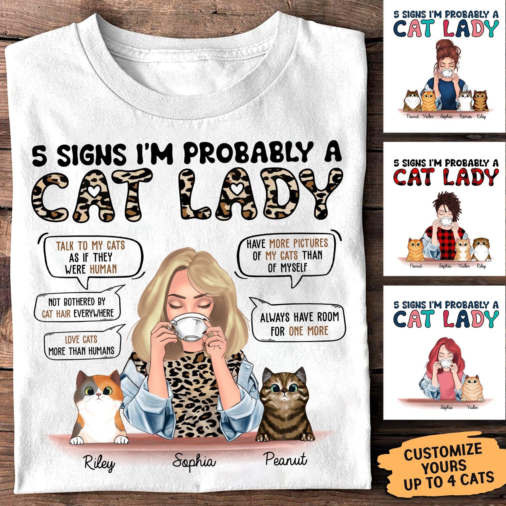 5 Sign I'm Probably A Cat Lady Personalized Shirt, Personalized Gift for Cat Lovers, Cat Mom, Cat Dad - TS267PS02 - BMGifts