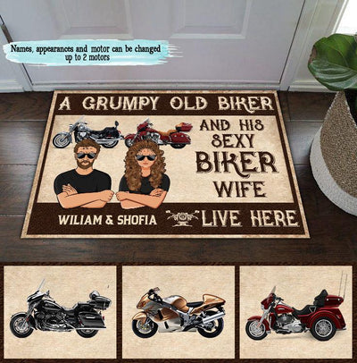 A Cool Biker Couple Live Here Motocycle Personalized Doormat - DM018PS01 - BMGifts