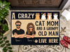 A Crazy Cat Mom And A Grumpy Old Man Personalized Doormat, Personalized Gift for Cat Lovers, Cat Mom, Cat Dad - DM008PS05 - BMGifts