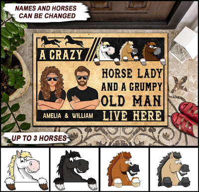 A Crazy Horse Lady And A Grumpy Old Man Live Here Personalized Doormat, Personalized Gift for Horse Lovers - DM004PS01 - BMGifts