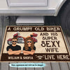 A Grumpy Old Biker And His Super Sexy Wife Live Here Motorcycle Personalized Doormat, Personalized Gift for Motorcycle Lovers, Motorcycle Riders - DM027PS05re - BMGifts