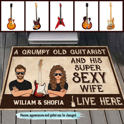 A Grumpy Old Guitarist And His Super Sexy Wife Live Here Personalized Doormat, Personalized Gift for Music Lovers, Guitar Lovers - DM029PS05 - BMGifts