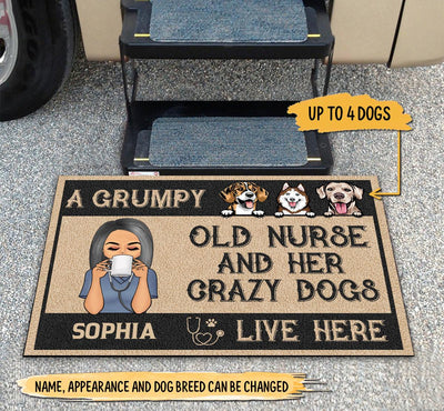 A Grumpy Old Nurse And Her Dogs Live Here Personalized Doormat, Personalized Gift for Nurse - DM029PS01 - BMGifts