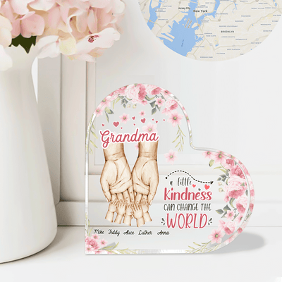 A Little Kindness Can Change The World Grandma Personalized Heart-Shaped Plaque, Personalized Gift for Nana, Grandma, Grandmother, Grandparents - HP023PS02 - BMGifts