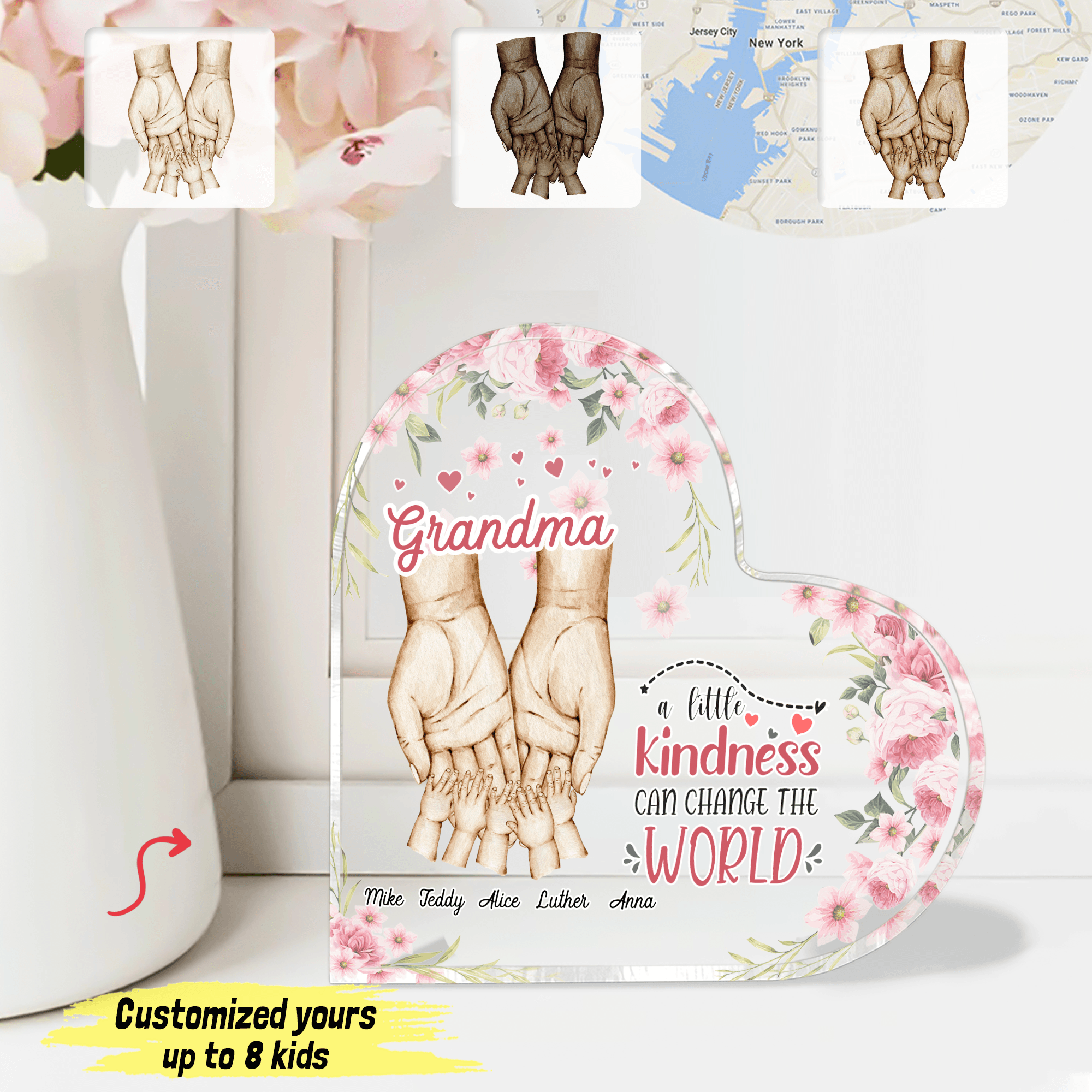 A Little Kindness Can Change The World Grandma Personalized Heart-Shaped Plaque, Personalized Gift for Nana, Grandma, Grandmother, Grandparents - HP023PS02 - BMGifts