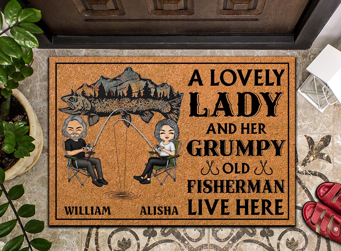 A Lovely Lady And Her Grumpy Old Fisherman Live Here Personalized Doormat - DM053PS02 - BMGifts