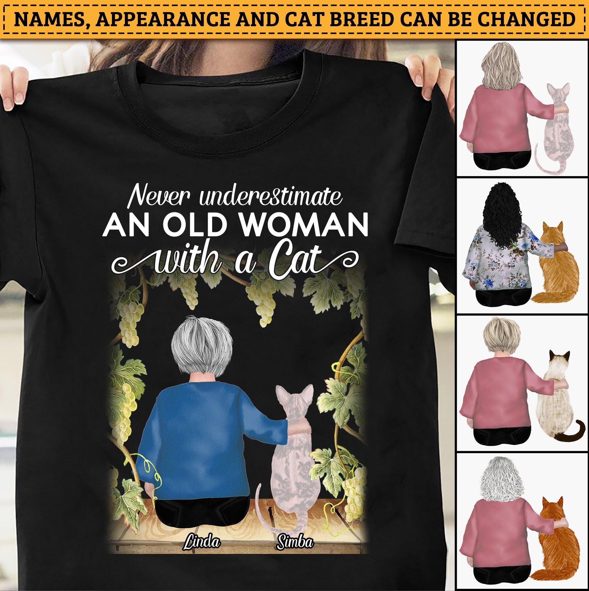 A Old Woman With A Cat Personalized Shirt, Personalized Gift for Cat Lovers, Cat Mom, Cat Dad - TS125PS02 - BMGifts (formerly Best Memorial Gifts)