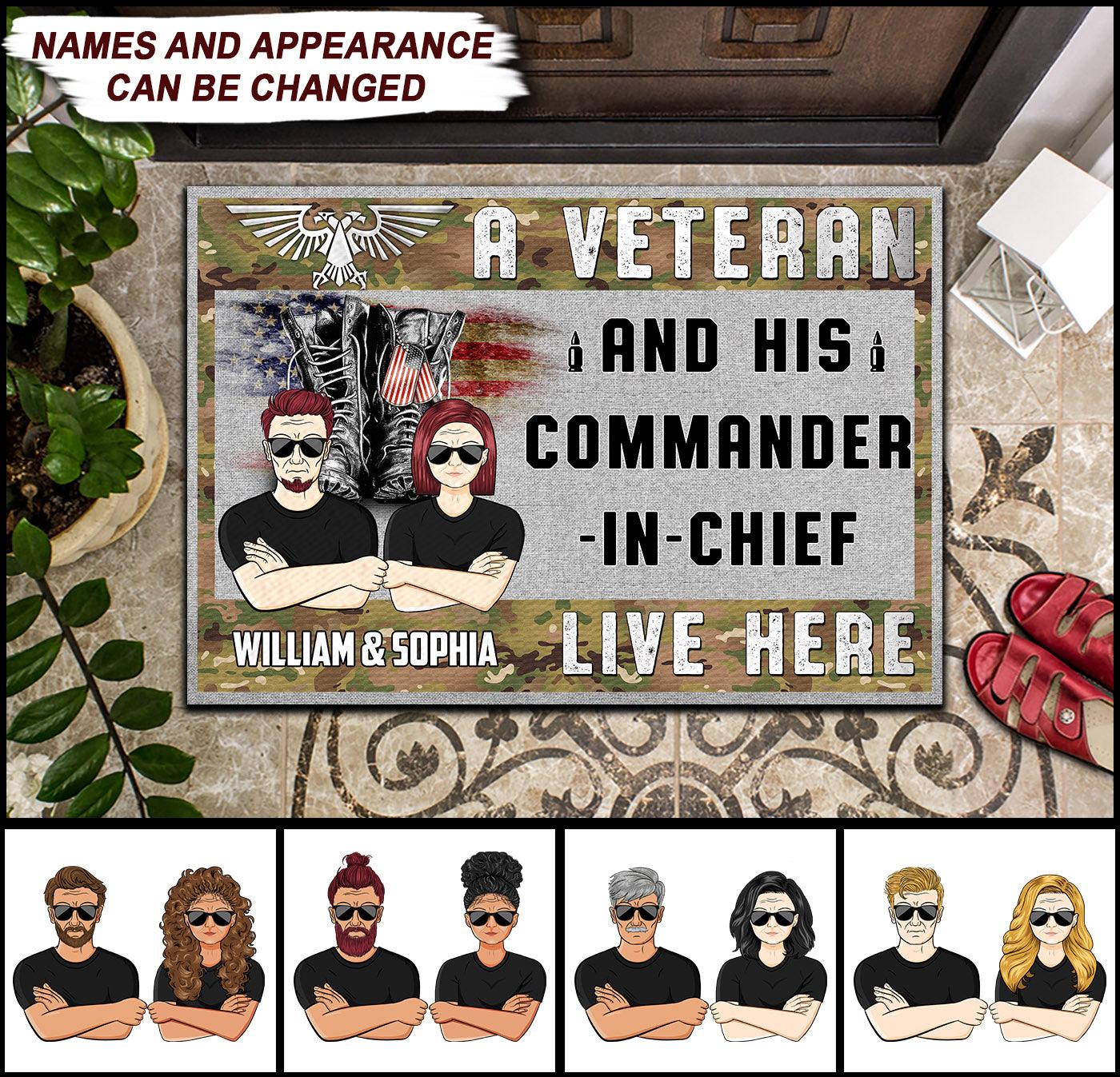 A Veteran And His Commander In Chief Live Here Personalized Doormat, Personalized Gift for Veteran - DM024PS01 - BMGifts