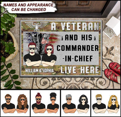 A Veteran And His Commander In Chief Live Here Personalized Doormat, Personalized Gift for Veteran - DM024PS01 - BMGifts