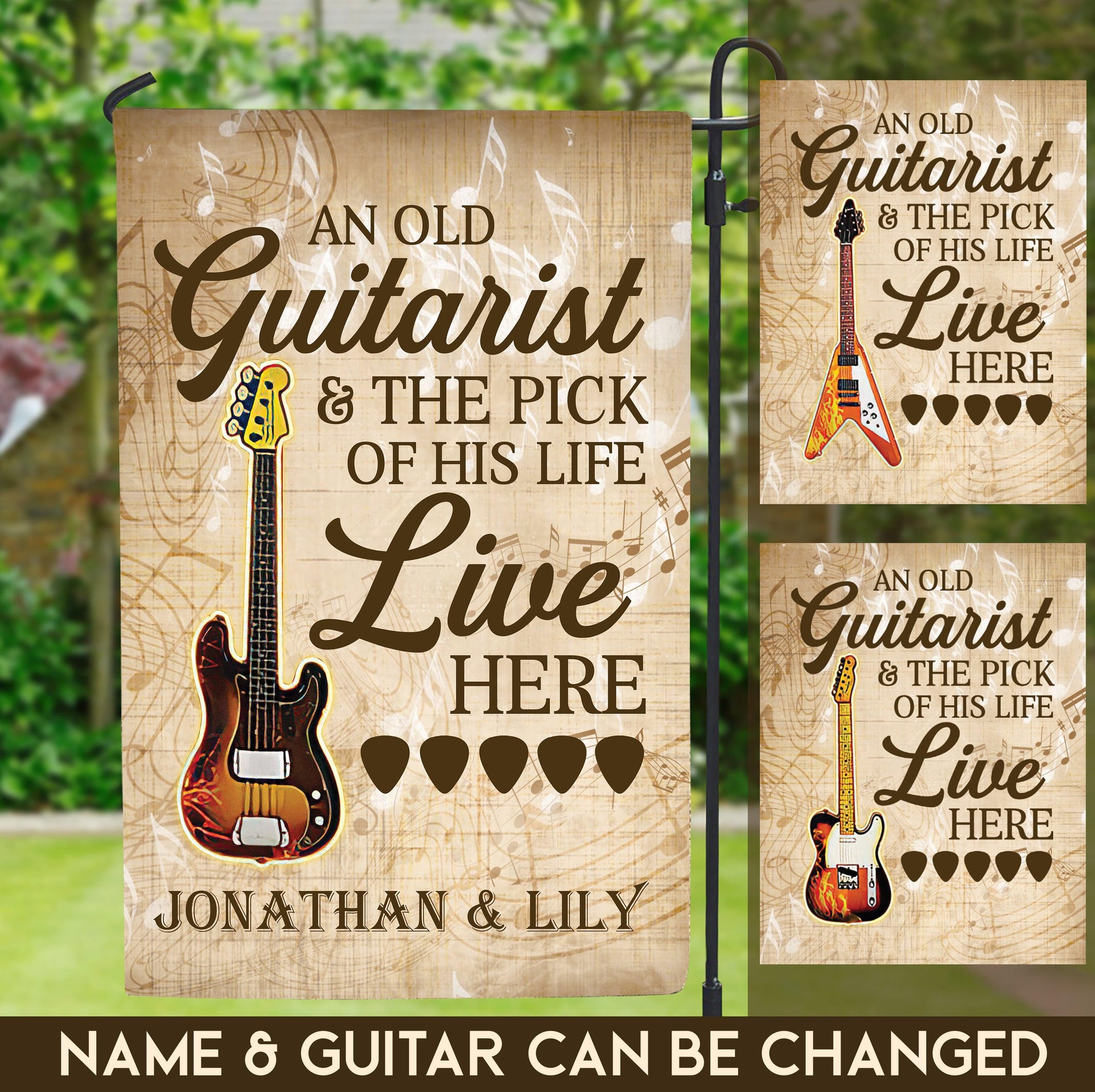 An Old Guitarist And The Pick Personalized Garden Flag, Personalized Gift for Music Lovers, Guitar Lovers - GA002PS - BMGifts