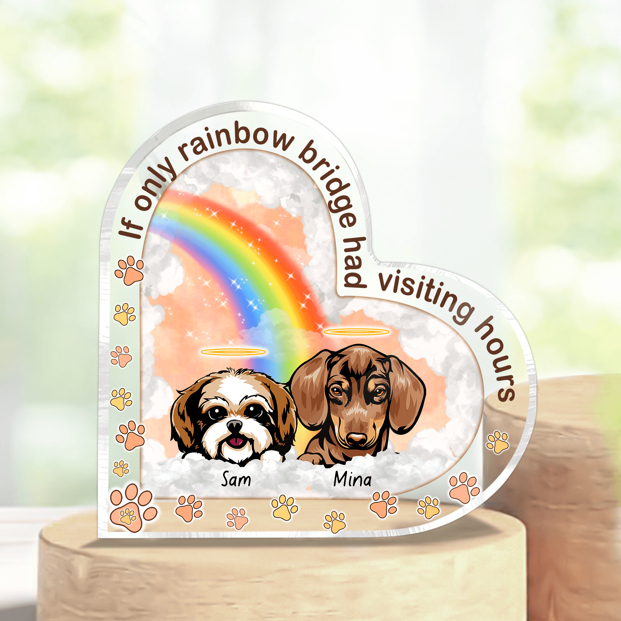 Angels On Rainbow Dog Personalized Heart Plaque, Personalized Gift for Dog Lovers, Dog Dad, Dog Mom - HP006PS06 - BMGifts