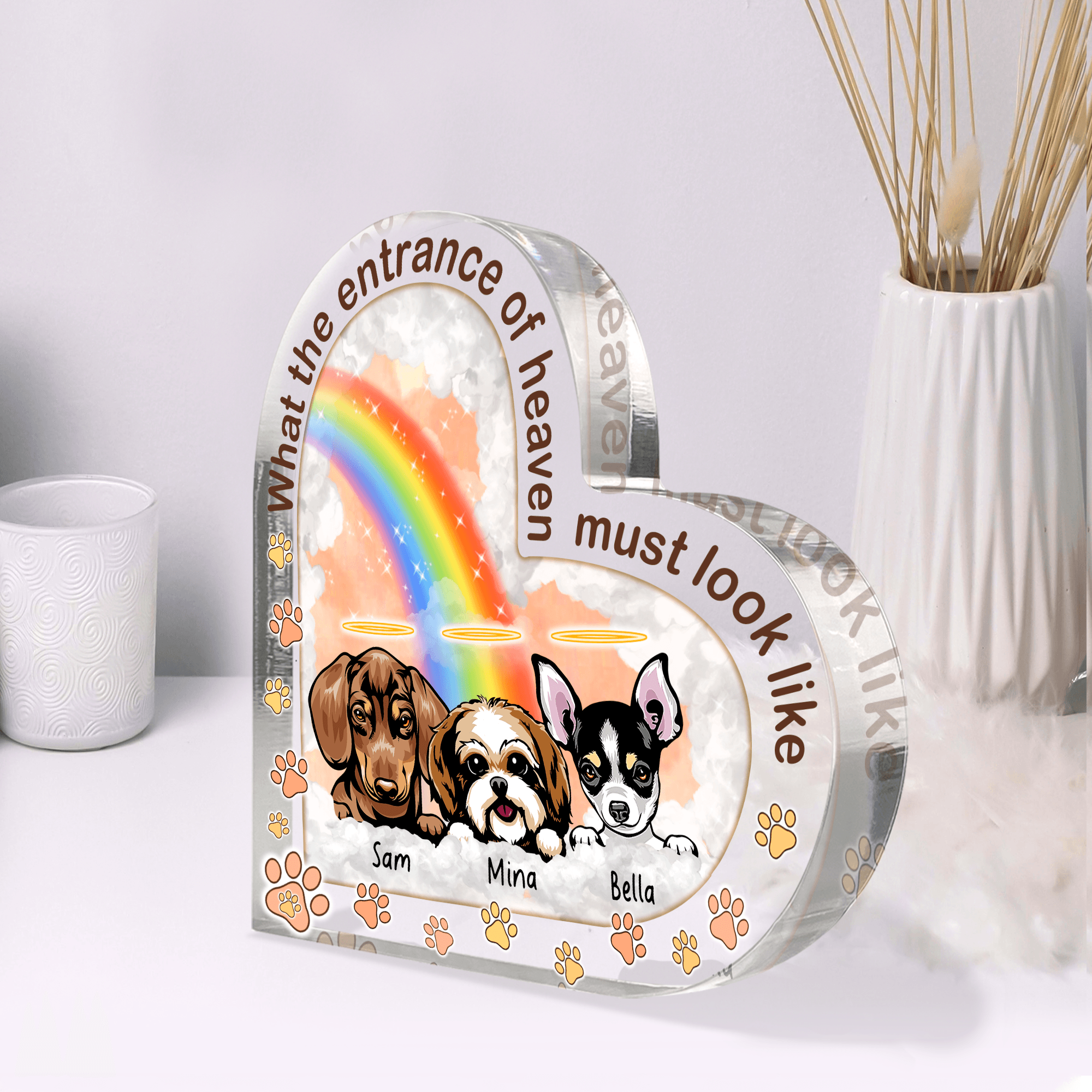 Angels On Rainbow Dog Personalized Heart Plaque, Personalized Gift for Dog Lovers, Dog Dad, Dog Mom - HP006PS06 - BMGifts