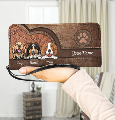Beloved Dogs In Heart Shape Personalized Clutch Purse, Personalized Gift for Dog Lovers, Dog Dad, Dog Mom - PU305PS06 - BMGifts