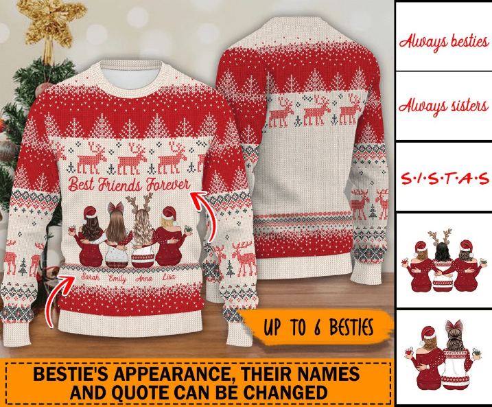 Best Friends Forever Bestie Personalized Knitted Sweater, Personalized Gift for Besties, Sisters, Best Friends, Siblings - KN005PS01 - BMGifts (formerly Best Memorial Gifts)