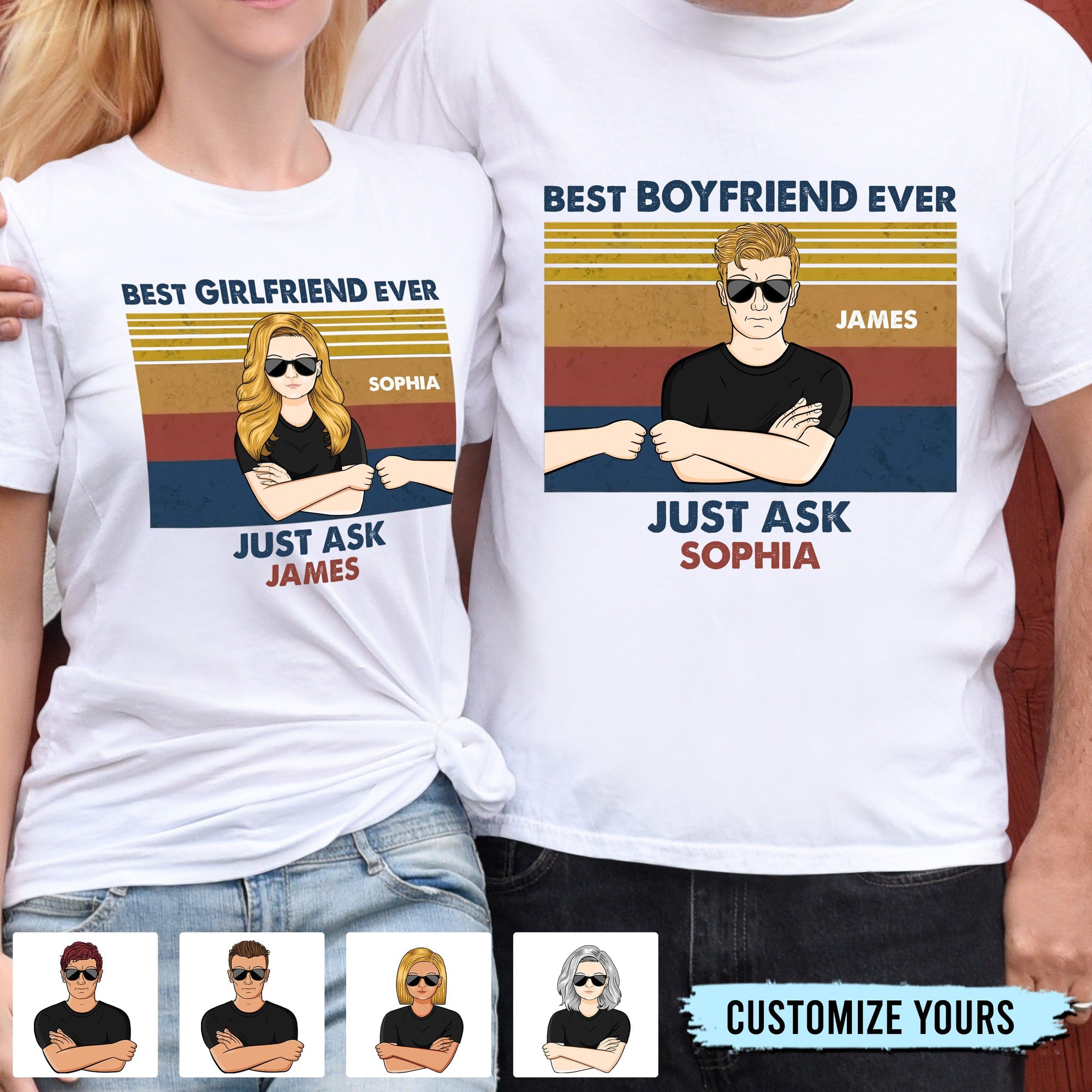 Best Girlfrend Boyfriend Ever Retro Couple Personalized Couple T-shirts,  Valentine Gift for Couples, Husband, Wife,