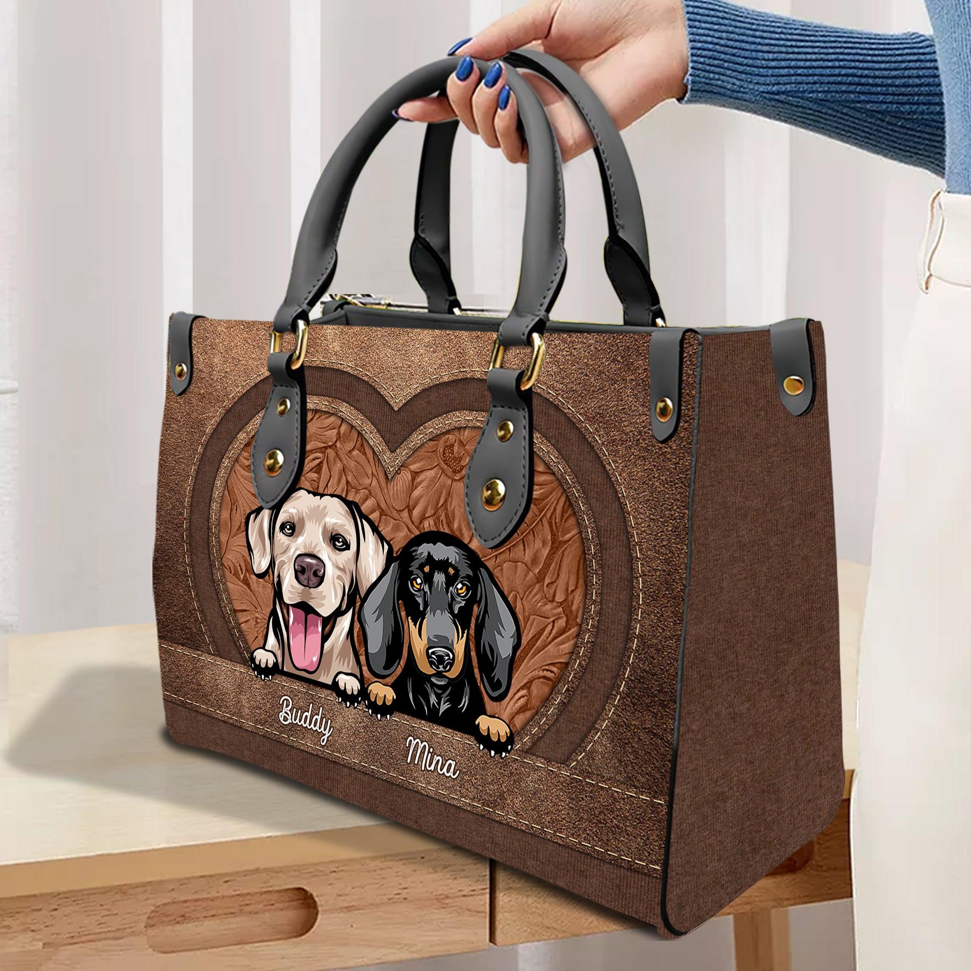 Big Heart Shape Dog Personalized Leather Handbag, Personalized Gift for Dog Lovers, Dog Dad, Dog Mom - LD107PS02 - BMGifts