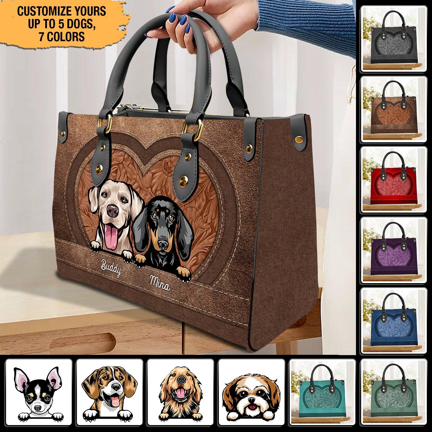 Big Heart Shape Dog Personalized Leather Handbag, Personalized Gift for Dog Lovers, Dog Dad, Dog Mom - LD107PS02 - BMGifts
