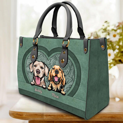 Big Heart Shape Dog Personalized Leather Handbag, Personalized Gift for Dog Lovers, Dog Dad, Dog Mom - LD107PS02 - BMGifts