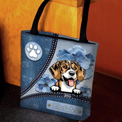 Blue Flower Pattern Dog Personalized All Over Tote Bag, Personalized Gift for Dog Lovers, Dog Dad, Dog Mom - TO003PS13 - BMGifts