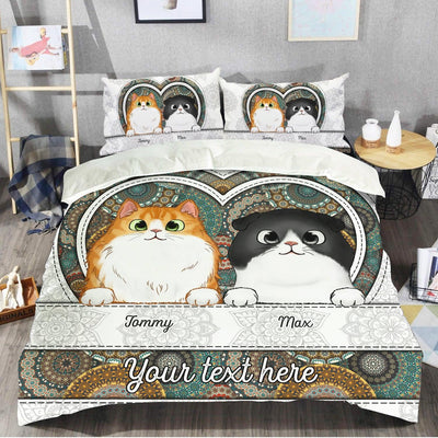 Boho Pattern Cat Personalized Bedding Set, Mother’s Day Gift for Cat Lovers, Cat Mom, Cat Dad - BD130PS02 - BMGifts