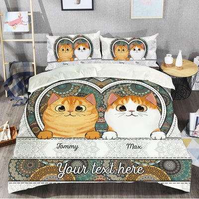 Boho Pattern Cat Personalized Bedding Set, Mother’s Day Gift for Cat Lovers, Cat Mom, Cat Dad - BD130PS02 - BMGifts