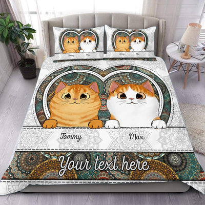 Boho Pattern Cat Personalized Bedding Set, Mother’s Day Gift for Cat Lovers, Cat Mom, Cat Dad - BD130PS02 - BMGifts