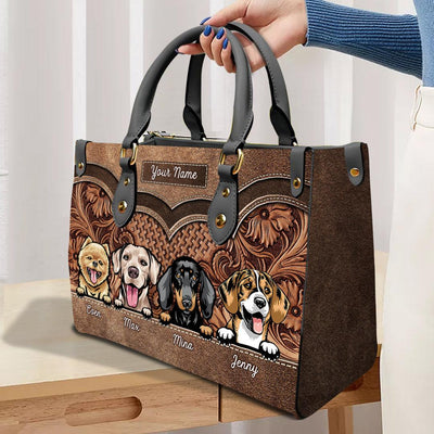 Brown Flower Dog Personalized Leather Handbag, Personalized Gift For Dog Lovers, Dog Dad, Dog Mom - LD012PS12 - BMGifts
