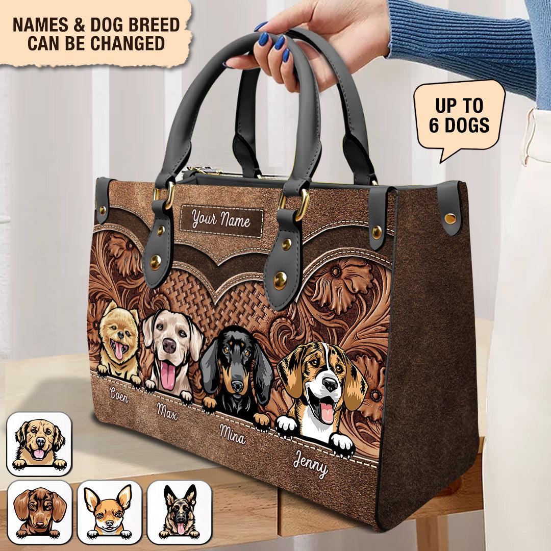 Brown Flower Dog Personalized Leather Handbag, Personalized Gift For Dog Lovers, Dog Dad, Dog Mom - LD012PS12 - BMGifts