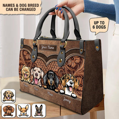 Brown Flower Dog Personalized Leather Handbag, Personalized Gift For Dog Lovers, Dog Dad, Dog Mom - LD012PS12 - BMGifts
