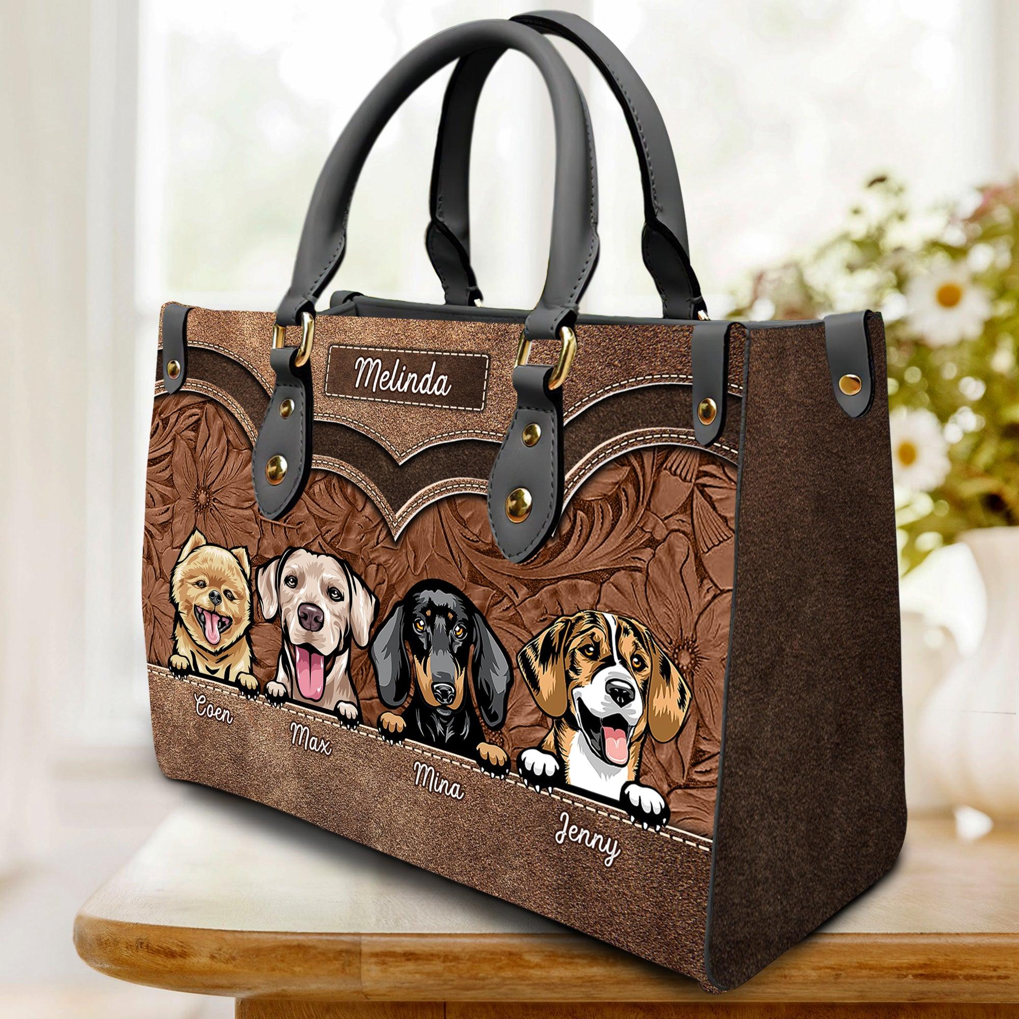 Brown Flower Dog Personalized Leather Handbag, Personalized Gift For Dog Lovers, Dog Dad, Dog Mom - LD012PS12 - BMGifts