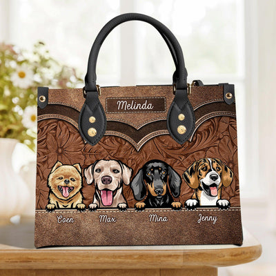 Brown Flower Dog Personalized Leather Handbag, Personalized Gift For Dog Lovers, Dog Dad, Dog Mom - LD012PS12 - BMGifts