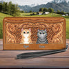 Brown Flower Pattern Cat Personalized Clutch Purse, Personalized Gift for Cat Lovers, Cat Dad, Cat Mom - PU002PS13 - BMGifts