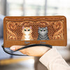 Brown Flower Pattern Cat Personalized Clutch Purse, Personalized Gift for Cat Lovers, Cat Dad, Cat Mom - PU002PS13 - BMGifts
