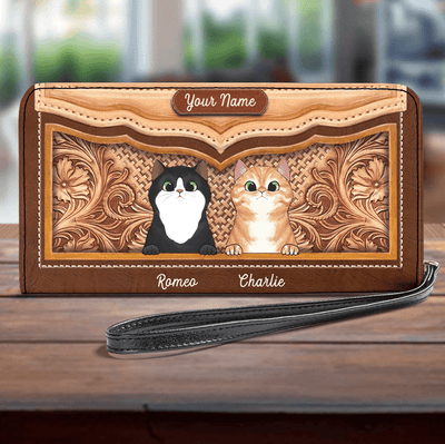 Brown Flowers Background Cat Personalized Clutch Purse, Personalized Gift For Cat Lovers, Cat Dad, Cat Mom - PU004PS12 - BMGifts