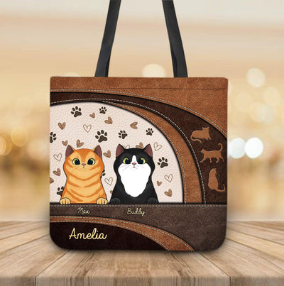 Brown Heart Pattern Cat Personalized All Over Tote Bag, Personalized Gift for Cat Lovers, Cat Dad, Cat Mom - TO139PS02 - BMGifts