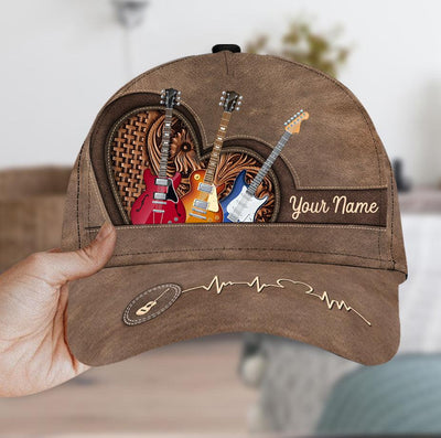 Brown Heart Personalized Guitar Cap, Personalized Gift for Music Lovers, Guitar Lovers - CPC45PS06 - BMGifts