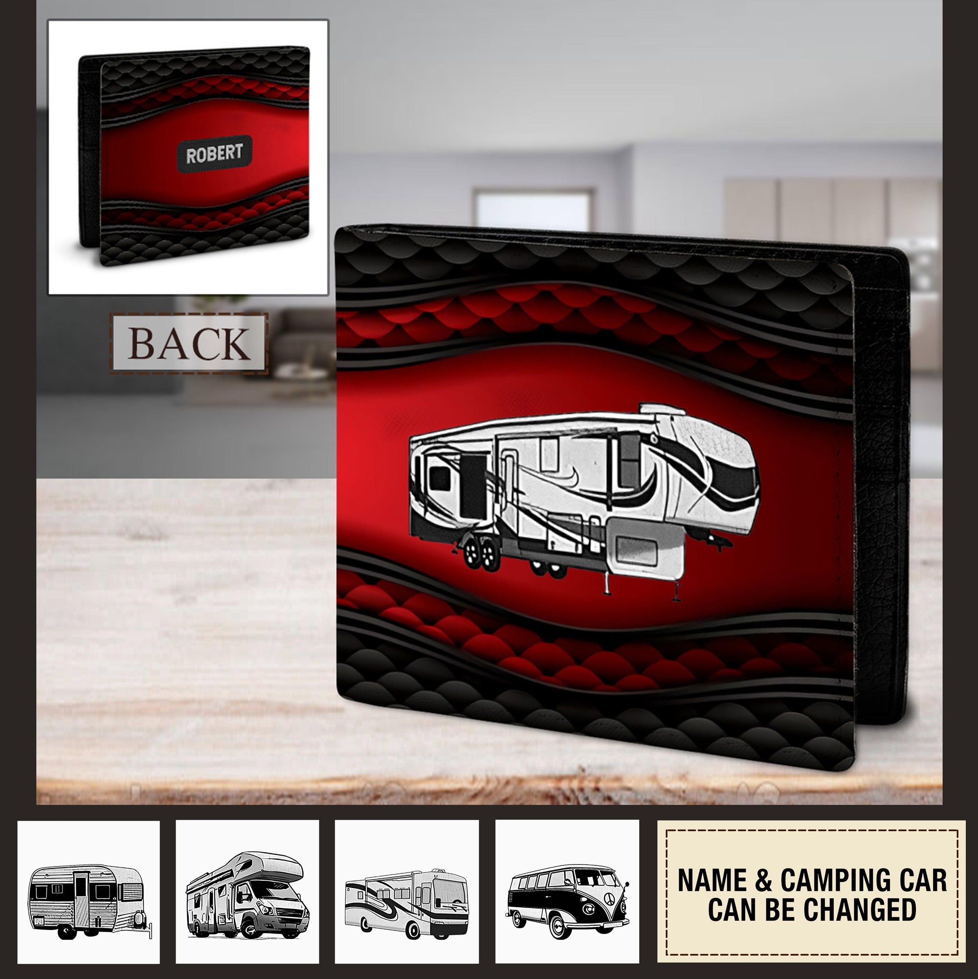 Camping Black Red Personalized Men's Wallet, Personalized Gift for Camping Lovers - HM020PS08 - BMGifts (formerly Best Memorial Gifts)