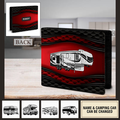 Camping Black Red Personalized Men's Wallet, Personalized Gift for Camping Lovers - HM020PS08 - BMGifts (formerly Best Memorial Gifts)
