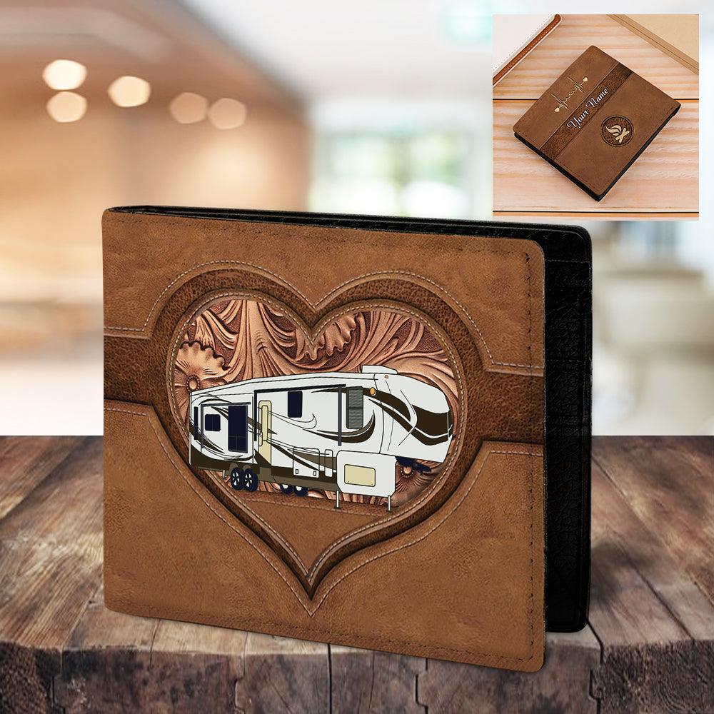Camping Brown Floral Heart Personalized Men's Wallet, Personalized Gift for Camping Lovers - HM008PS07 - BMGifts (formerly Best Memorial Gifts)