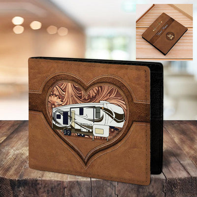 Camping Brown Floral Heart Personalized Men's Wallet, Personalized Gift for Camping Lovers - HM008PS07 - BMGifts (formerly Best Memorial Gifts)