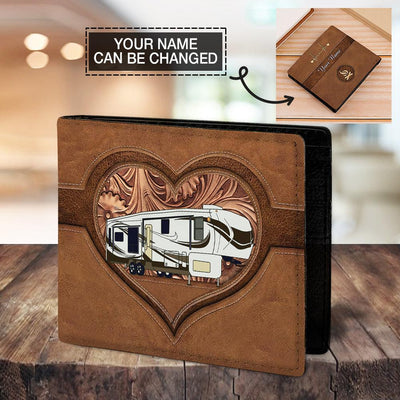 Camping Brown Floral Heart Personalized Men's Wallet, Personalized Gift for Camping Lovers - HM008PS07 - BMGifts (formerly Best Memorial Gifts)