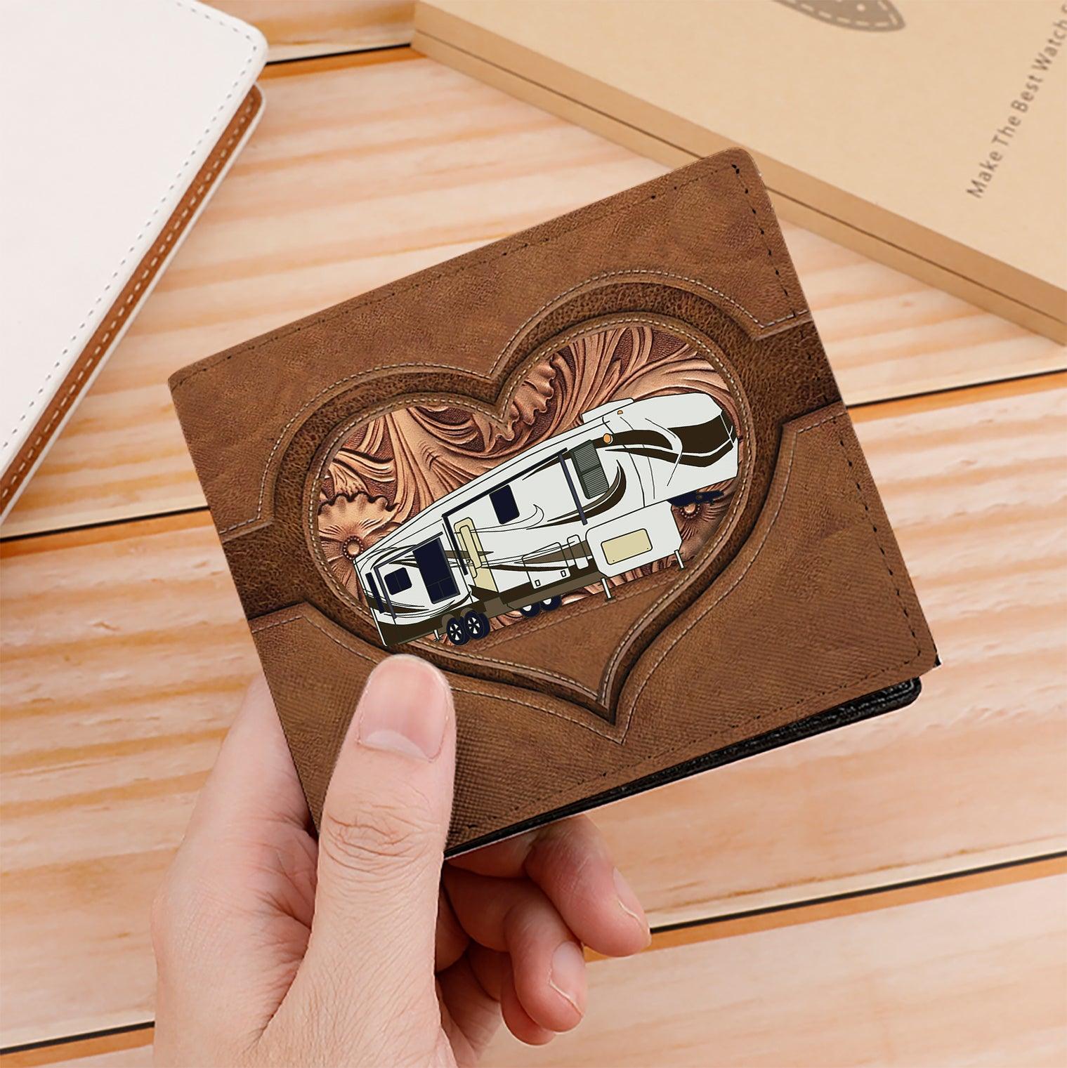 Camping Brown Floral Heart Personalized Men's Wallet, Personalized Gift for Camping Lovers - HM008PS07 - BMGifts (formerly Best Memorial Gifts)
