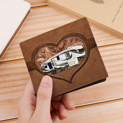 Camping Brown Floral Heart Personalized Men's Wallet, Personalized Gift for Camping Lovers - HM008PS07 - BMGifts (formerly Best Memorial Gifts)