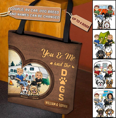 Camping Couple With Their Dogs Personalized All Over Tote Bag, Personalized Gift for Dog Lovers, Dog Dad, Dog Mom, Personalized Gift for Camping Lovers - TO041PS01 - BMGifts