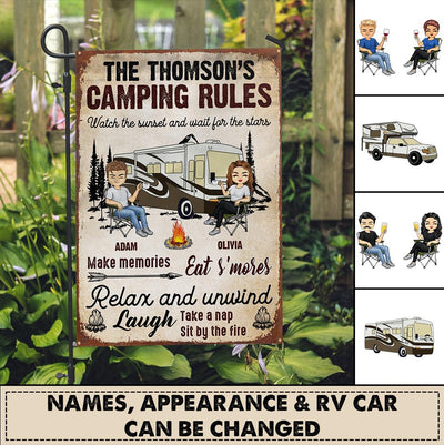 Camping Rules Personalized Garden Flag, Personalized Gift for Camping Lovers - GA009PS01 - BMGifts