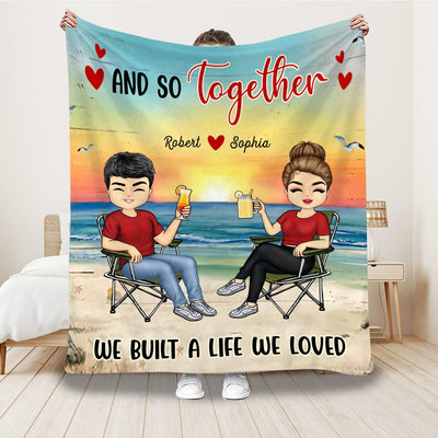 Camping Sunset Couple Personalized Premium Fleece Blanket, Valentine Gift for Couples, Husband, Wife, Parents, Lovers - QB049PS02 - BMGifts