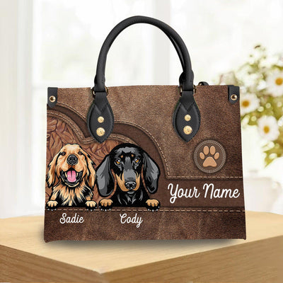 Cat And Dog Personalized Leather Handbag, Personalized Gift for Dog Lovers, Dog Dad, Dog Mom - LD047PS02 - BMGifts