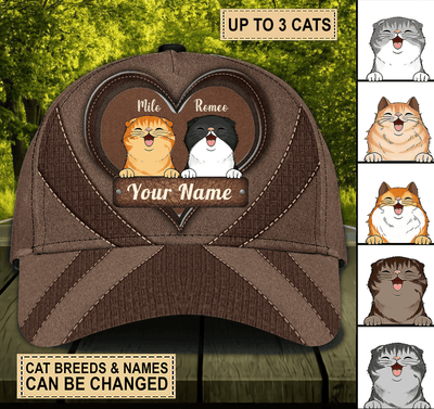 Cat Brown Heart Personalized Classic Cap, Personalized Gift for Cat Lovers, Cat Mom, Cat Dad - CP082PS07 - BMGifts