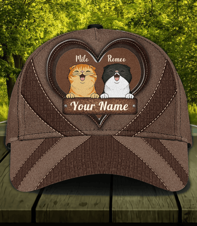 Cat Brown Heart Personalized Classic Cap, Personalized Gift for Cat Lovers, Cat Mom, Cat Dad - CP082PS07 - BMGifts