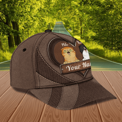 Cat Brown Heart Personalized Classic Cap, Personalized Gift for Cat Lovers, Cat Mom, Cat Dad - CP082PS07 - BMGifts